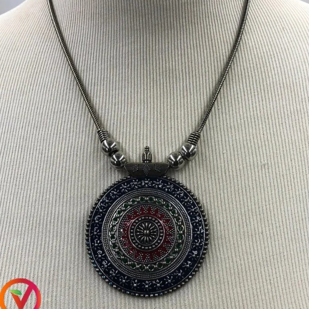 Silver Large Pendant Necklace With Chain, Silver Pendant Necklace